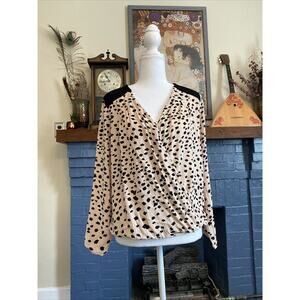 SAM & LAVI Los Angeles L Anthropologie Animal Print Shirt Top Large Boho Black